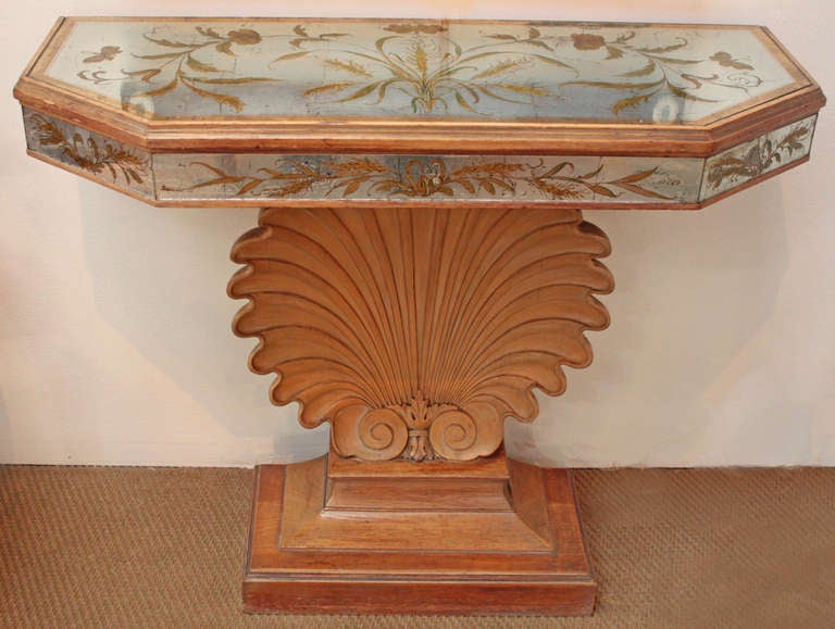 Mirrored Console with Carved Shell Base circa 1940s