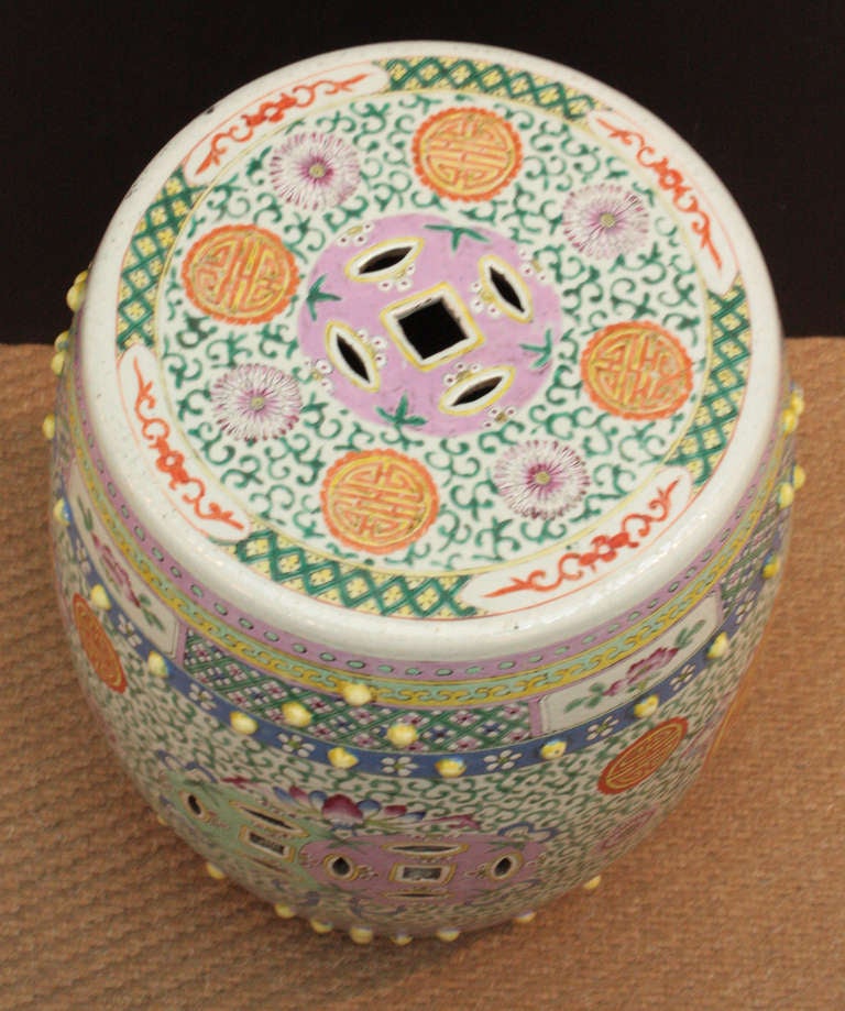 Colorful Porcelain Garden Stool In Good Condition In Dallas, TX