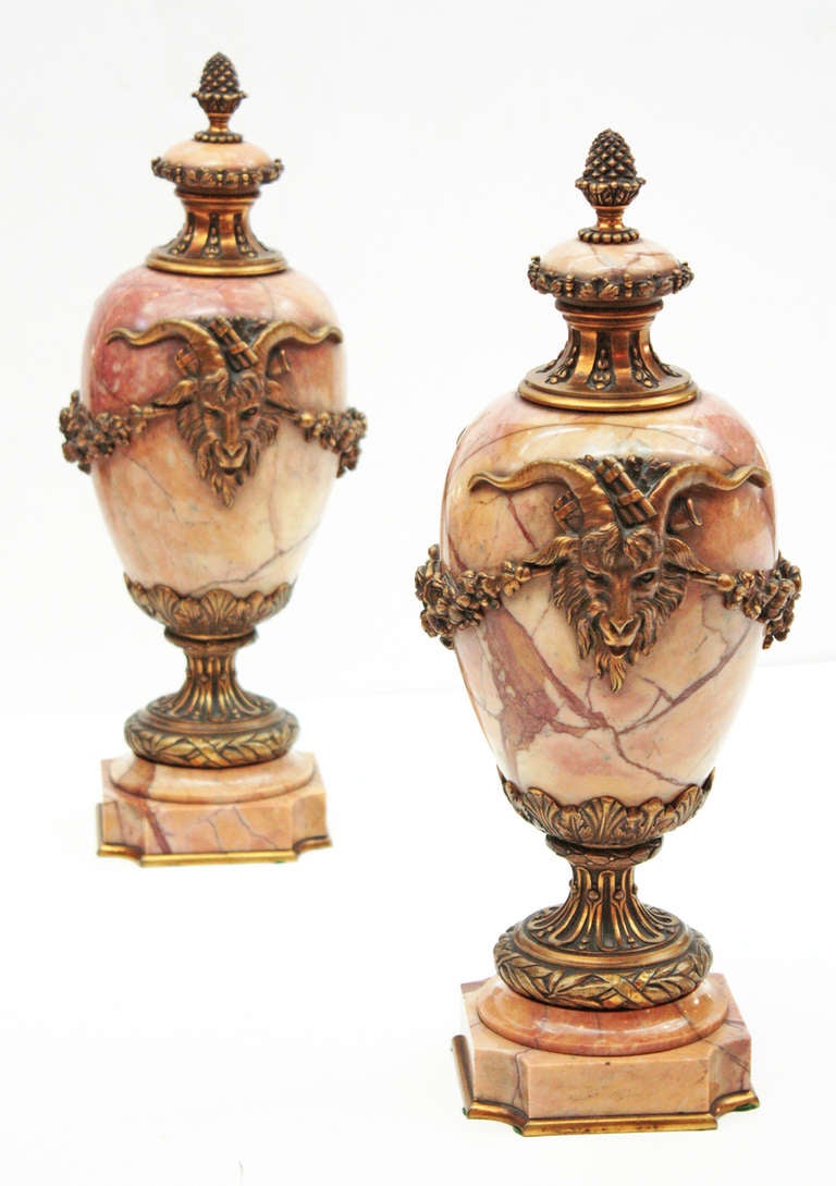 Belgian Bronze Mounted Marble Urns by H. Luppens & Cie.