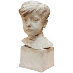 Signed Plaster Portrait Bust of a Boy