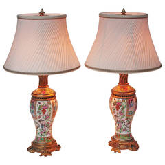 Pair of Rose Medallion Vases as Lamps