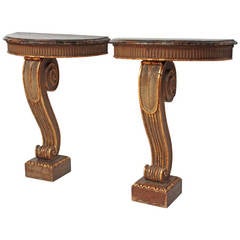 Pair of Demi Lune Consoles with Faux Marble Tops