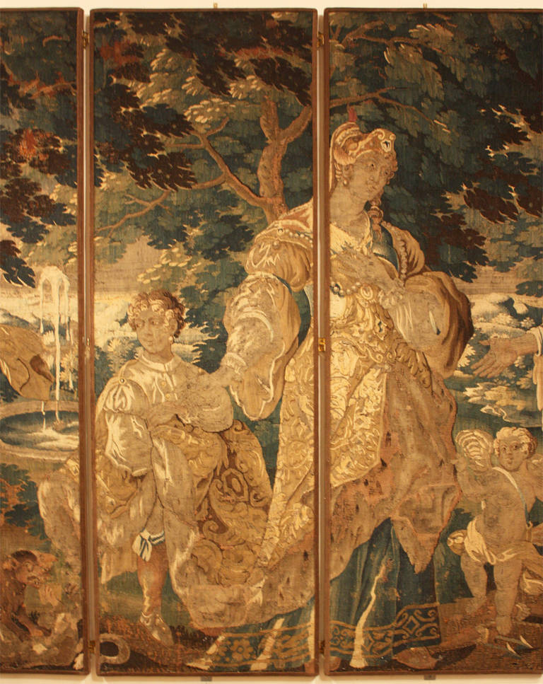 Flemish Verdue Tapestry as Five Panel Screen