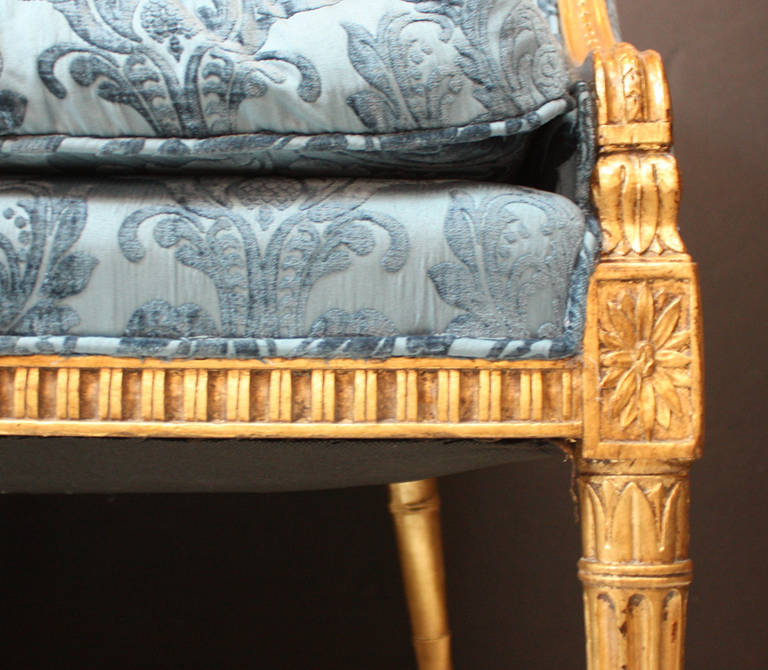 18th Century and Earlier Adam Period Sofa with Carved Giltwood Frame and Blue Velvet Upholstery