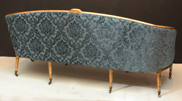 Adam Period Sofa with Carved Giltwood Frame and Blue Velvet Upholstery 3