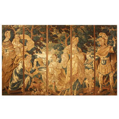 Flemish Verdue Tapestry as Five Panel Screen