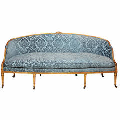 Adam Period Sofa with Carved Giltwood Frame and Blue Velvet Upholstery