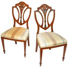 Antique Pair of Painted Edwardian Satinwood Shield Back Chairs