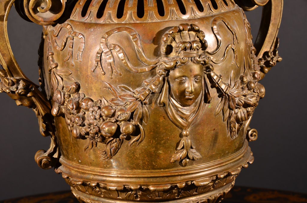 A Finely Cast Large 19th Century French Bronze Potpourri Urn