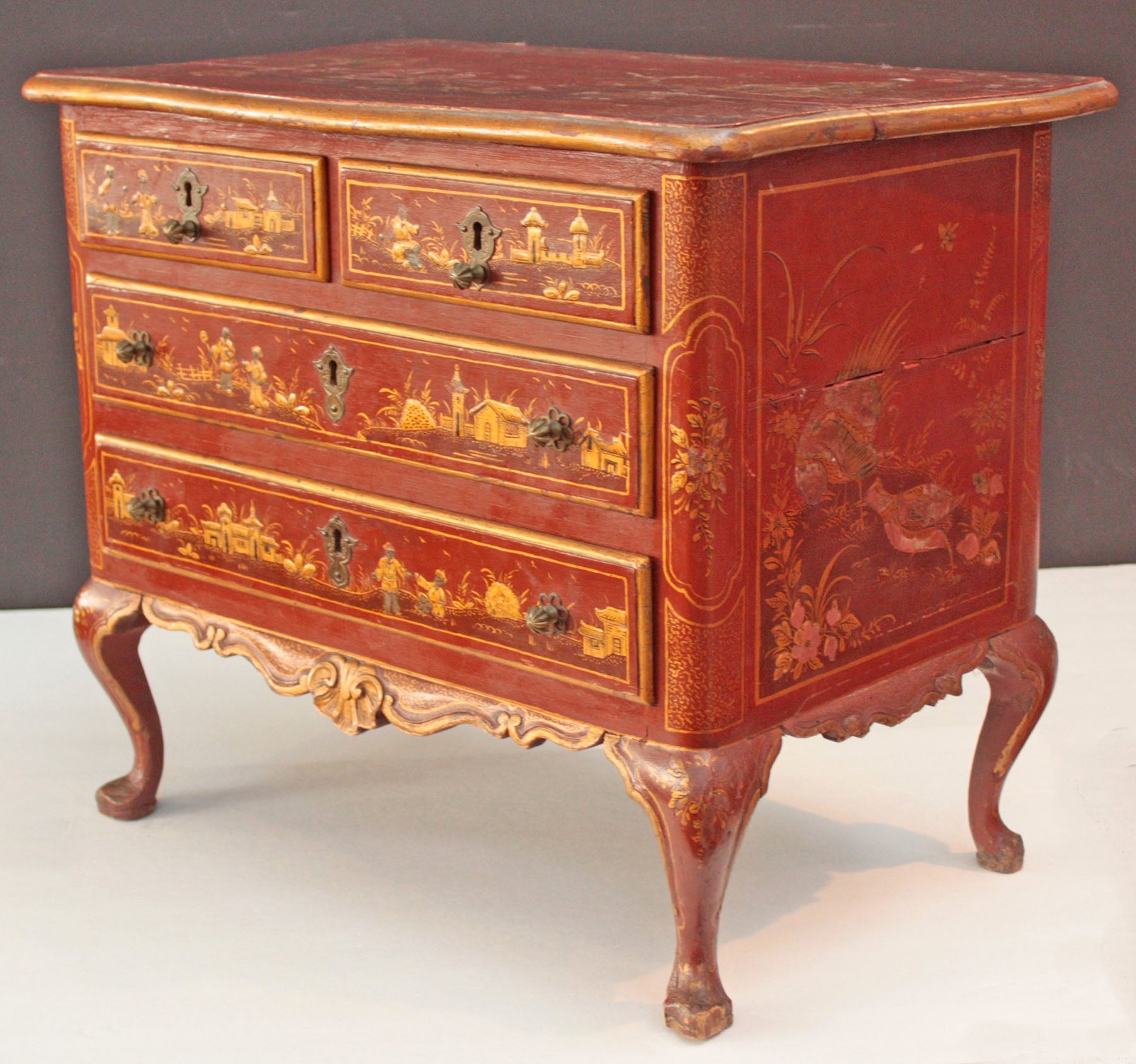 Small Red Chinoiserie Chest of Drawers