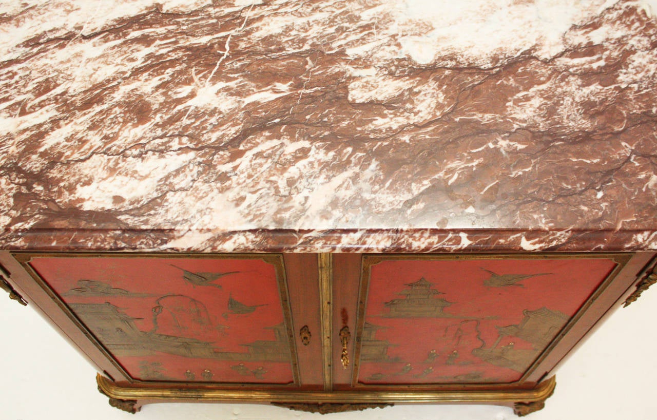 20th Century Cabinet with Red Lacquer and Chinoiserie Decoration by Manheim