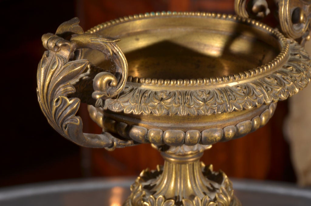 A Large Gilt Bronze Tazza On Red Marble Plinth