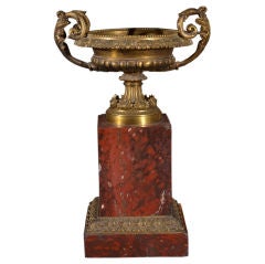 A Large Gilt Bronze Tazza On Red Marble Plinth