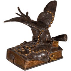 Signed Bronze Parrot Sitting on a Book