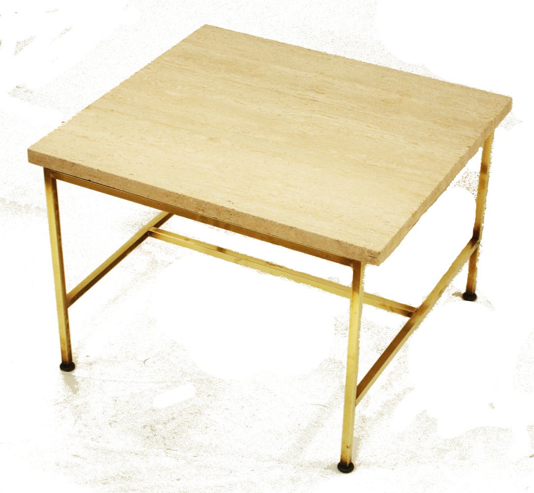 brass end table with a travertine marble top by Paul McCobb (1917-1969) for Calvin Furniture Company (1953-1973)