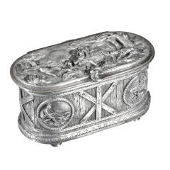 Antique Oval Silver on Copper Box with Hunting Motif