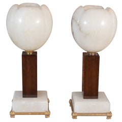 Pair of Alabaster Tulip Globe Lamps
