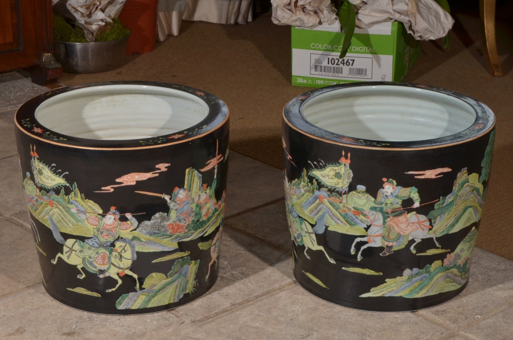 Pair of Famille Noire Jardinieres of Porcelain