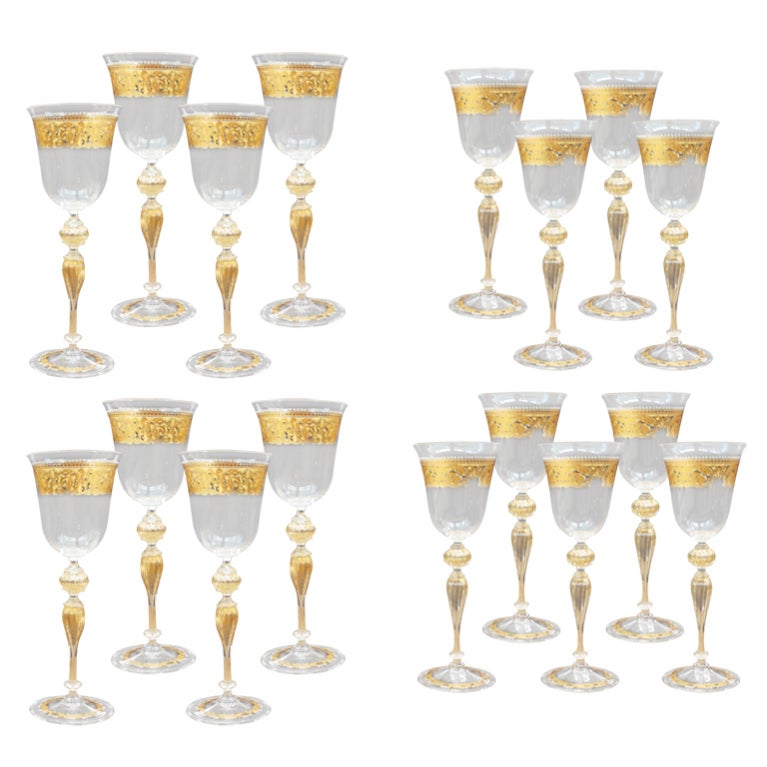 Two Sets of Venetian Enameled Wine Glasses by Salviati