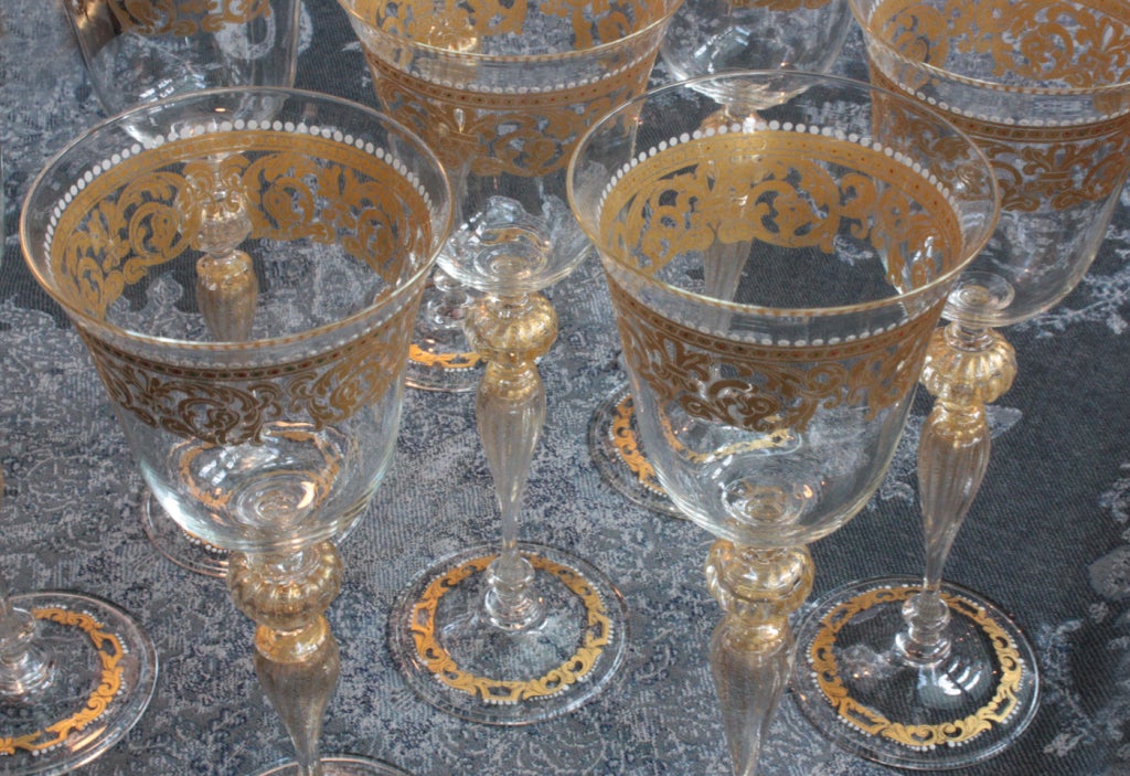 Two Sets of Venetian Enameled Wine Glasses by Salviati 1