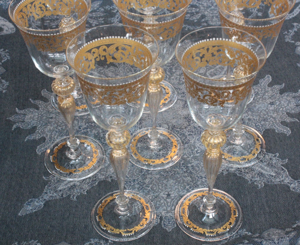 Two Sets of Venetian Enameled Wine Glasses by Salviati 2