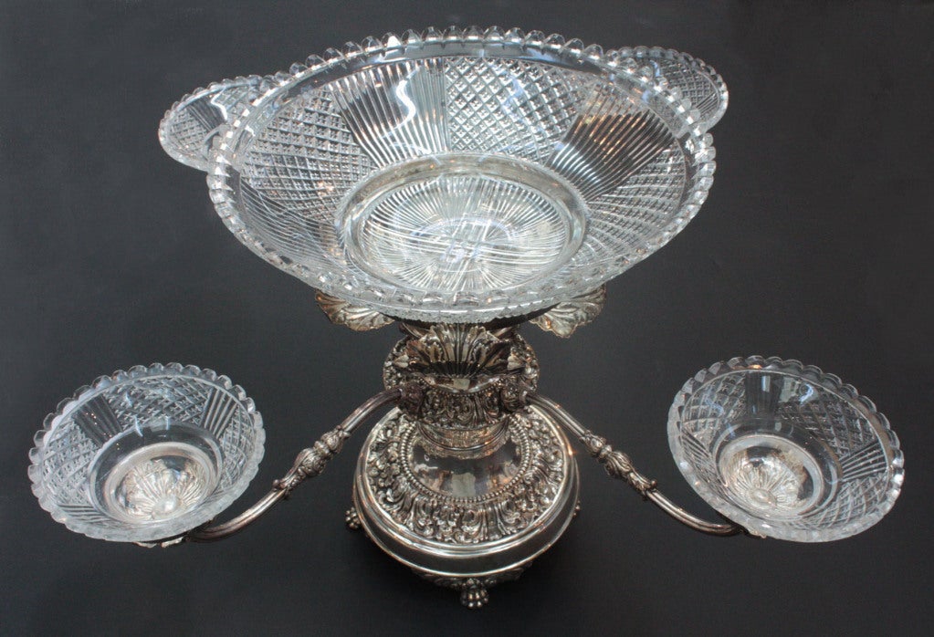 English Silver Plated and Cut Glass Epergne