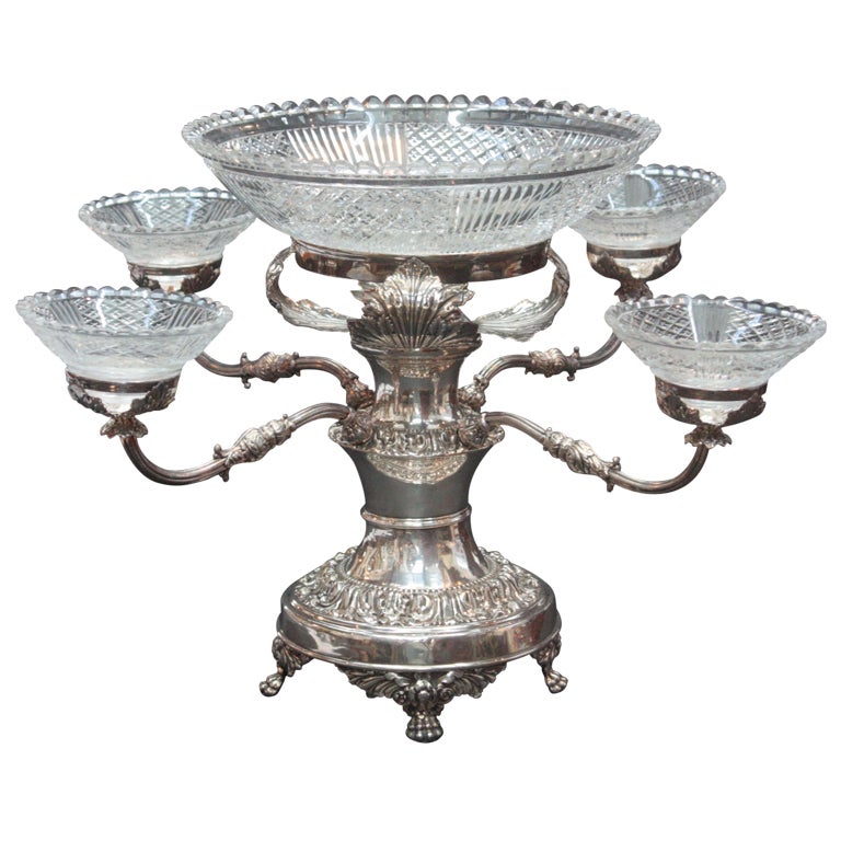 Silver Plated and Cut Glass Epergne