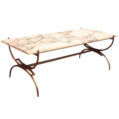 Carrara Marble and Brass Cocktail Table