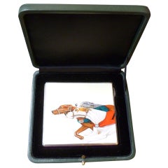 Art Deco enamel cigarette case with racing greyhounds, 1930