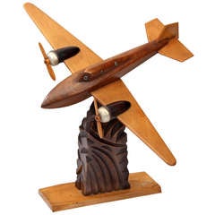 Vintage Anthoine Art Bois Wooden Seaplane Model