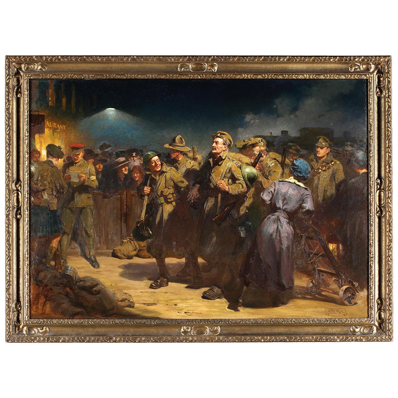 ‘The Return of the Victors, Waterloo Station 1918, ' Oil on Canvas Painting