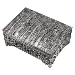 Antique Chinese Silver Art Deco 'Bamboo' Jewel Box ca. 1925