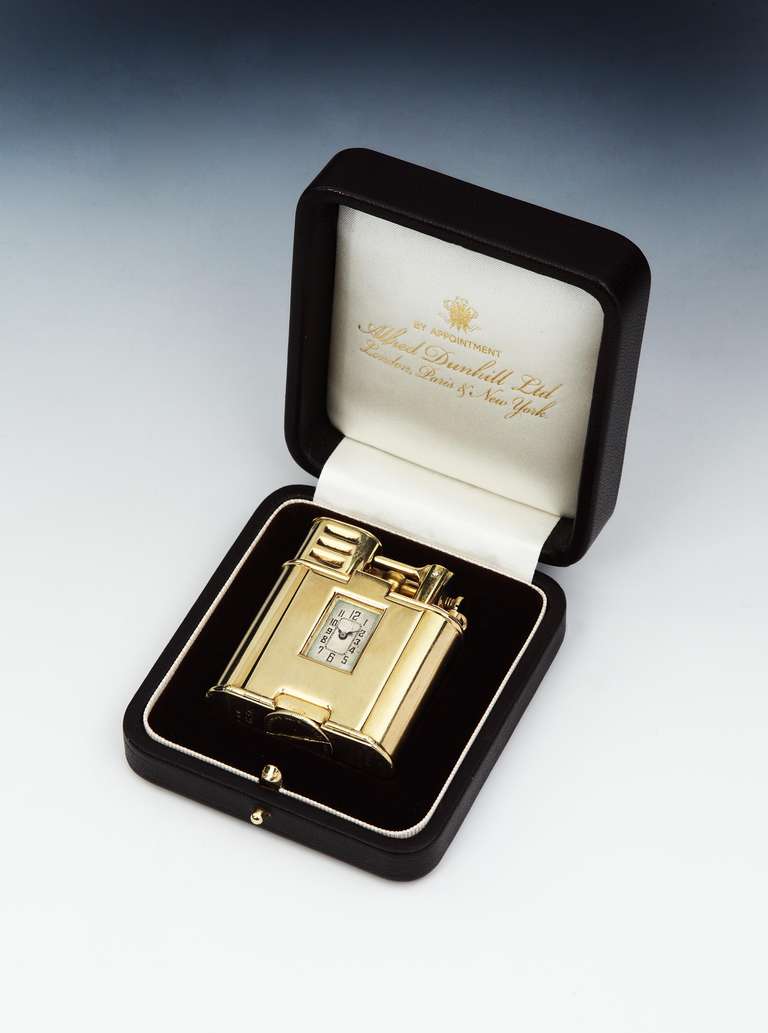 Alfred Dunhill, England

A superb and extraordinarily scarce, 18 carat gold Dunhill ‘Unique ‘A’ Sports’ combination wind-proof lighter and pocket watch, of singular quality, the first edition of this model was made in 1927, but did not feature in