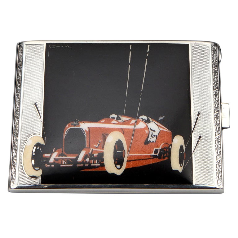 Very rare 'Racing Car' Art Deco Cigarette Case by E. Zwickl ca. 1928 For Sale