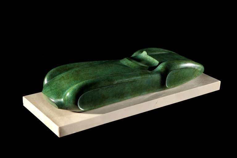 ‘DBR/1’, a superb bronze sculpture in Zurini’s signature semi-abstract style, in classic verdigris-patinated bronze on a honed limestone base. Signed and numbered 3/8 and dated 2009. Complete with original fitted travelling case. 

The most