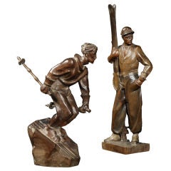 Wooden Art Deco Ski Figures.