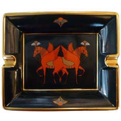 Retro Hermès ashtray with decoration of red 'winged' horses