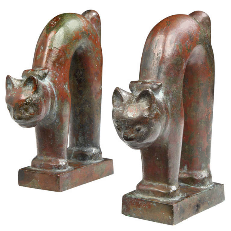 Bronze Cat Bookends For Sale