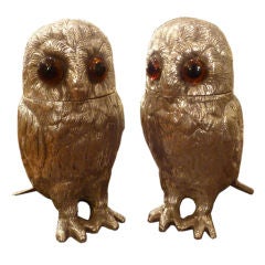 Large Sterling silver 'Owls' salt and pepper pots