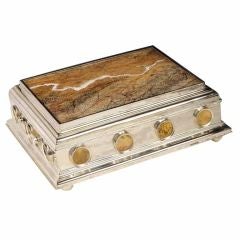 Vintage Silver-plate and stone cigar box by Dunhill.