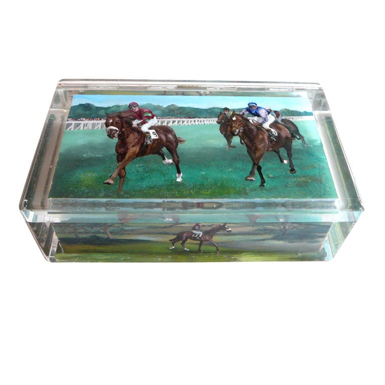 A very rare ‘Aquarium’ cigar or cigarette box, hand painted utilising the extremely difficult reverse intaglio technique by Ben Shillingford for Dunhill, the Perspex box incorporating a large and well detailed panel to the lid and sides depicting a