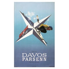 Original 'Davos Parsenn' Winter Sports Poster, 1946