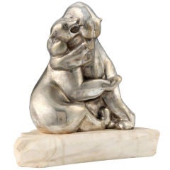 'Polar Bears' silvered bronze sculpture by Georges Lavrov, c. 1930