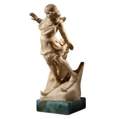 Alabaster figure of a lady skier