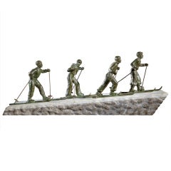 Antique ‘Les Skiers’ bronze by George Maxim (French, 1885-1940), c. 1925
