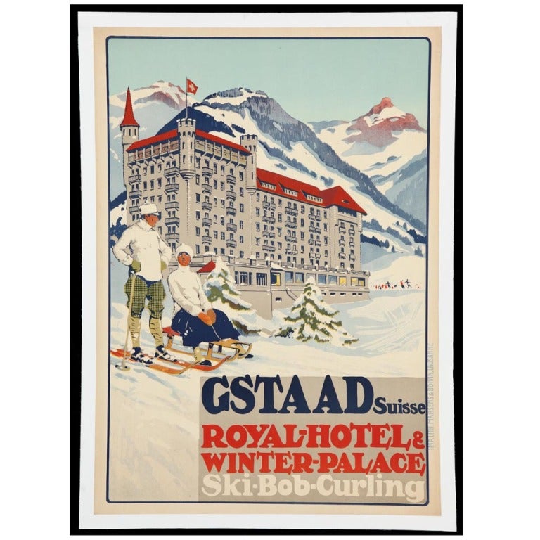 Rare original Royal Hotel in Gstaad poster, 1913