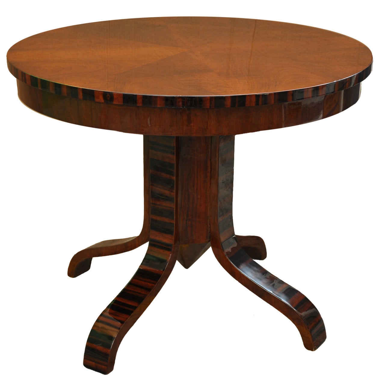 Art Deco Walnut Circular Side Table with Palissander Inlay and Pedestal Base For Sale