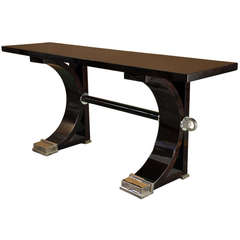 Art Deco Style Console Table with C-Form Base Made of Palisander and Chrome 10