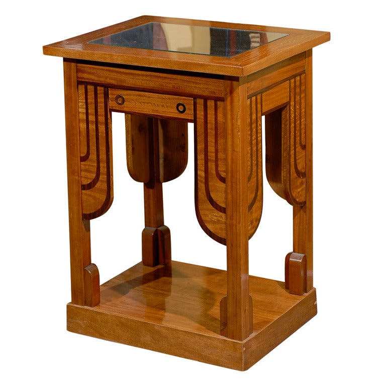 Lemonwood & Palisander Secessionist Side Table with Mirrored Top