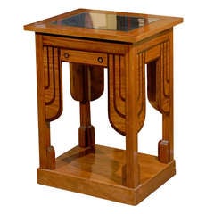 Lemonwood & Palisander Secessionist Side Table with Mirrored Top